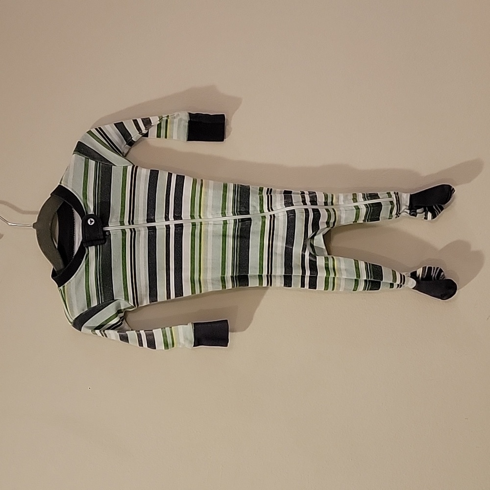 Burts bees infant baby 3-6 months green blue grey stripe pajamas footies pj's